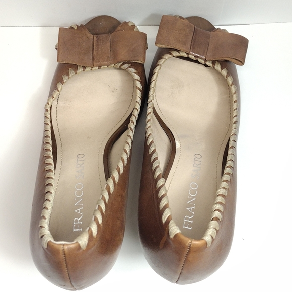 Franco Sarto Flicker Leather Laced Edge Peep Toe Heel l Size 8 M l Tan Cream - Picture 7 of 13